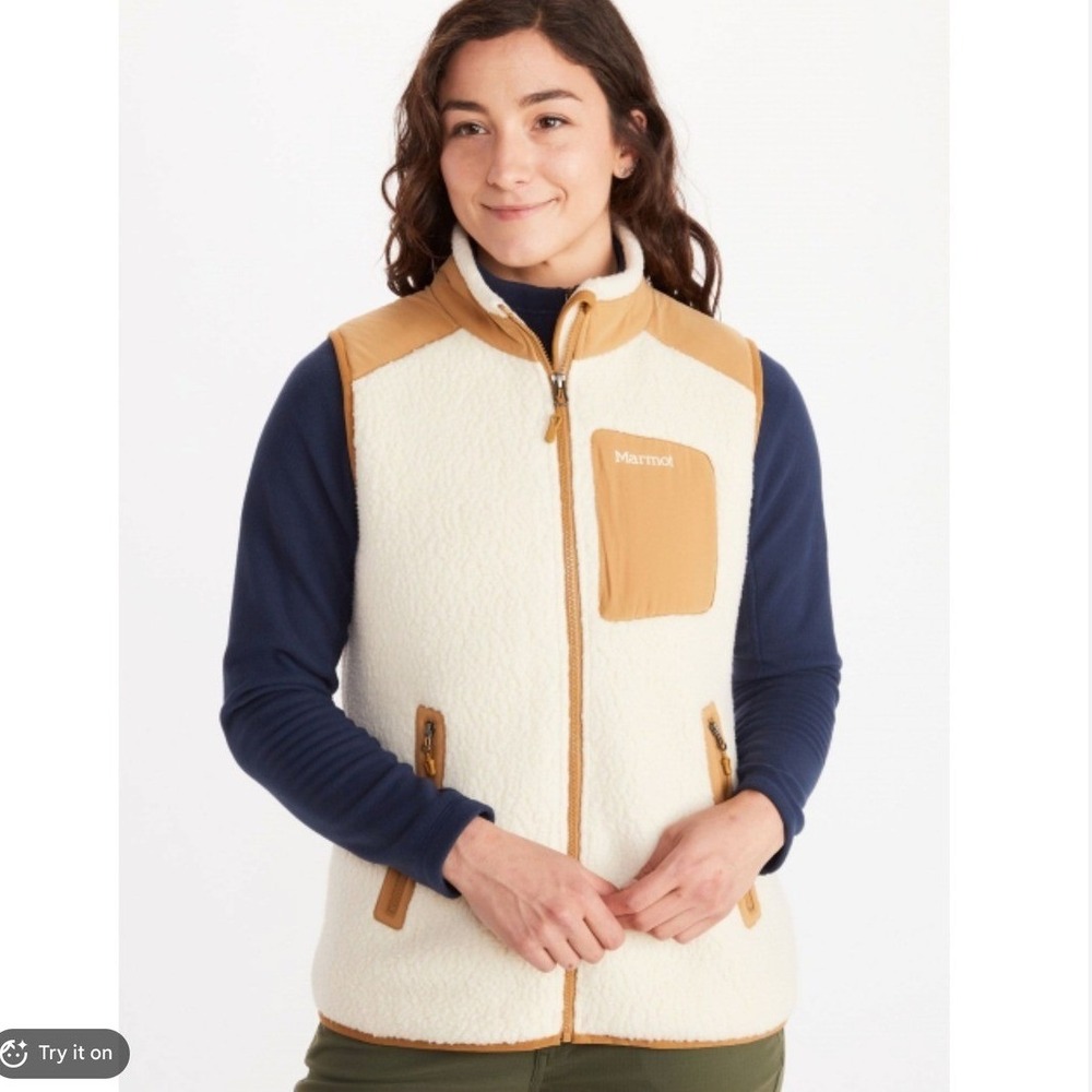 Marmot Womens Wiley Vest S Cream Brown Sherpa Fleece Polartec‎ Gorpcore Hiking